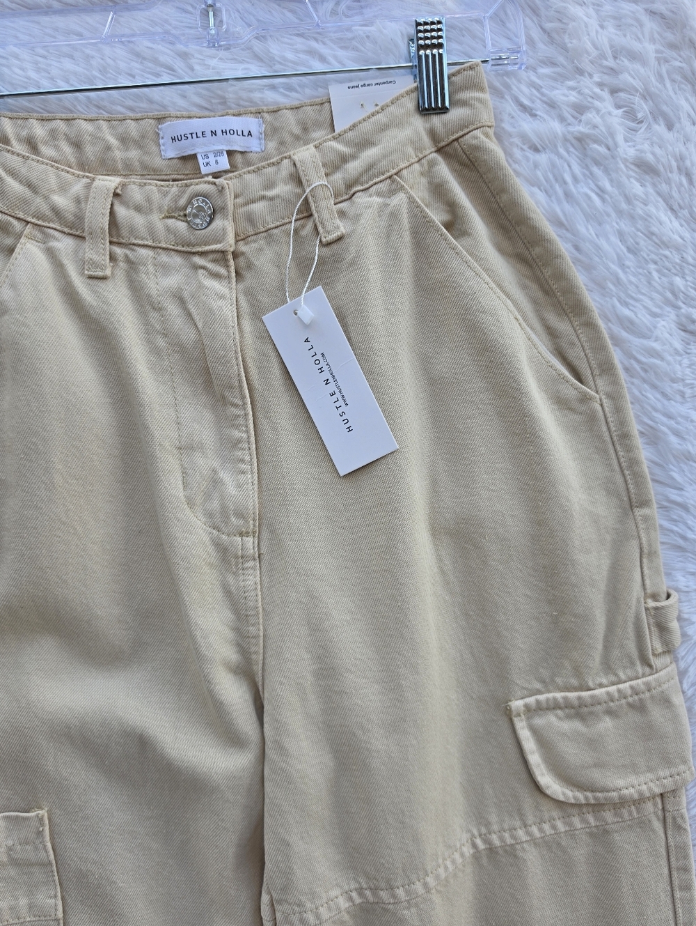 Hustle N Holla Kerry High Rise Tan Carpentet Cargo Jeans - Picture 2 of 9